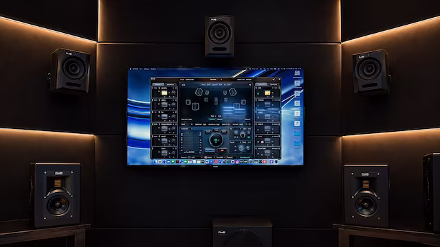 Dolby Atmos music mixing studio with immersive monitoring